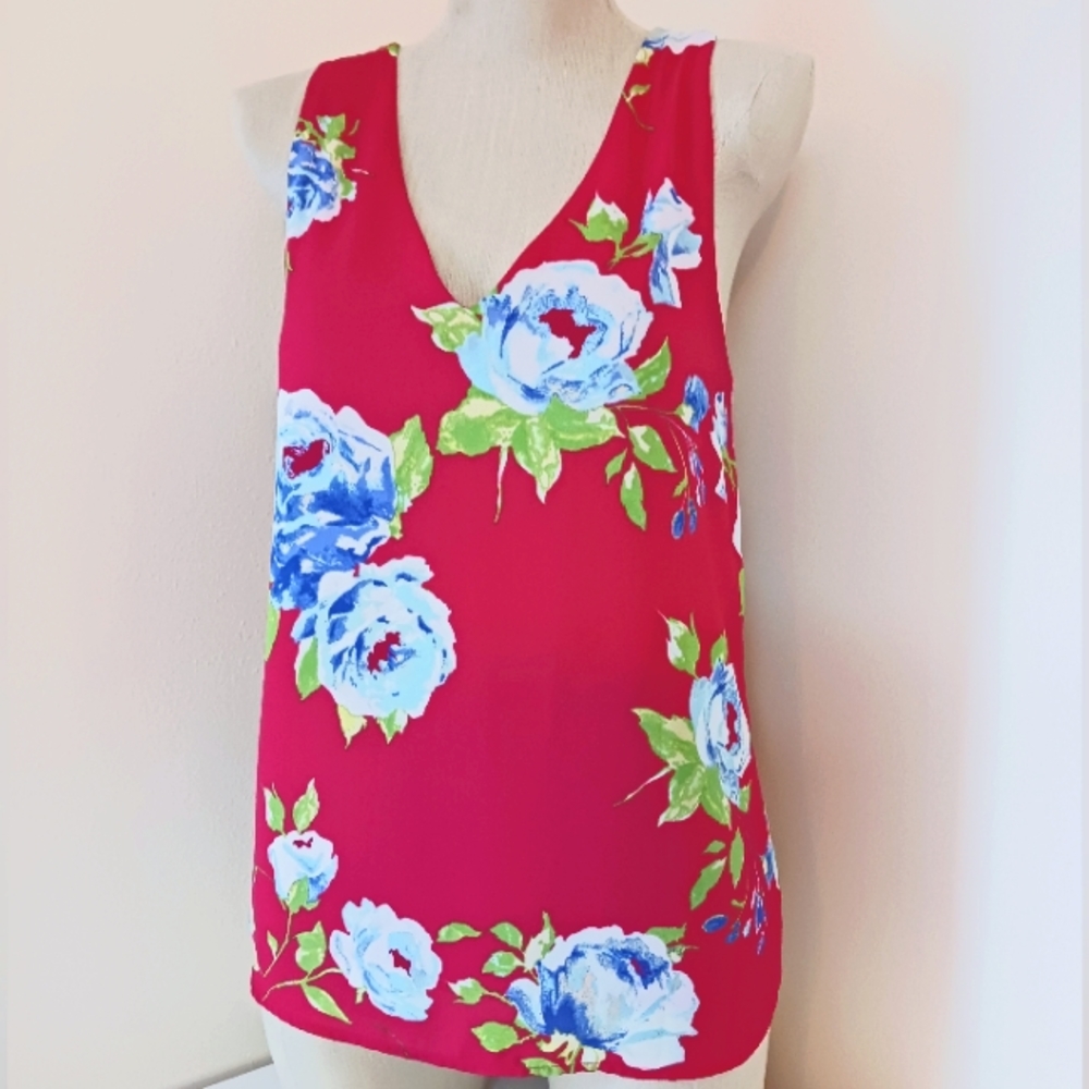 Everly • Anthro Pink Floral Sleevless Blouse Top Sz S